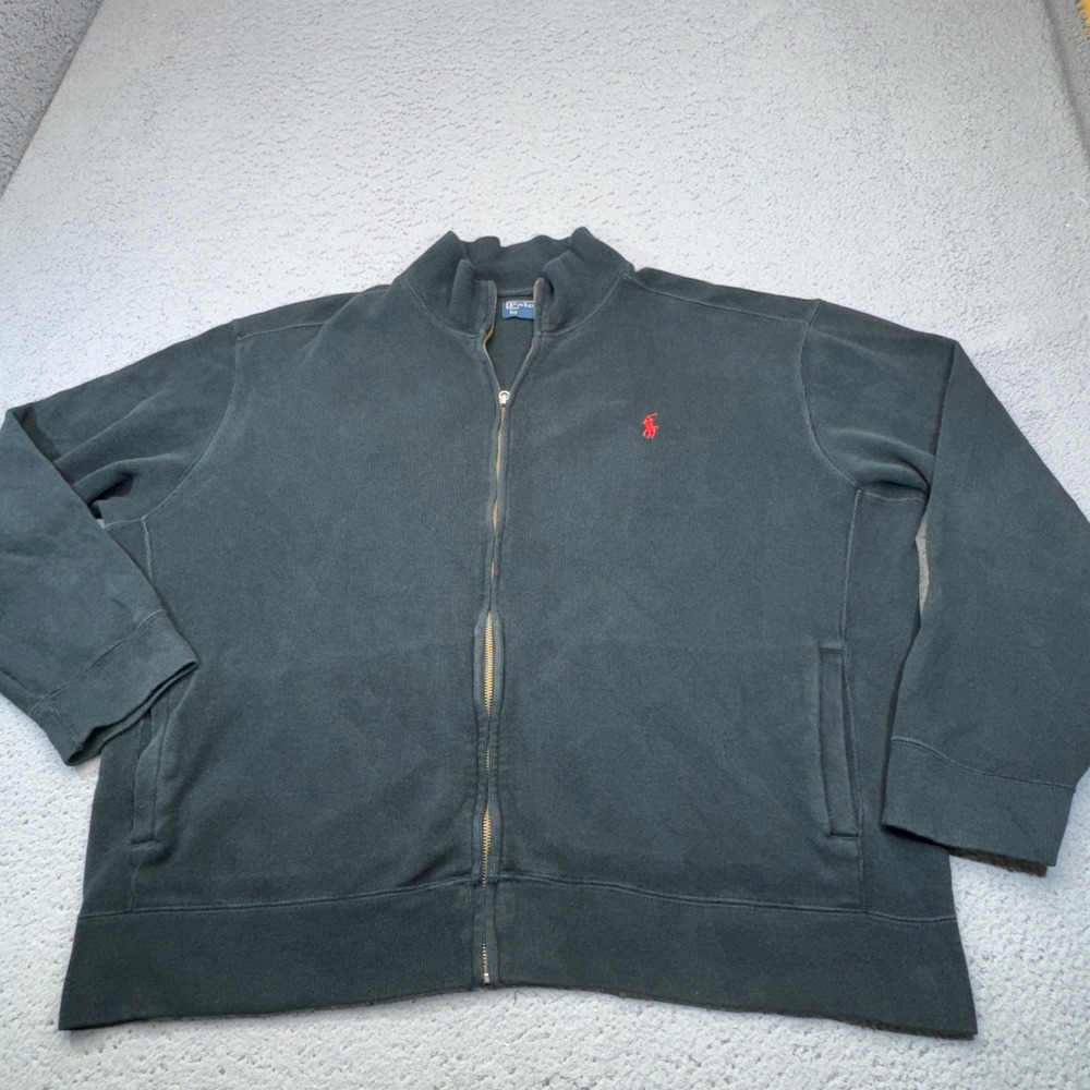 Polo Ralph Lauren Sweater Jacket Mens XL Black Sweater Pony Ribbed Knit